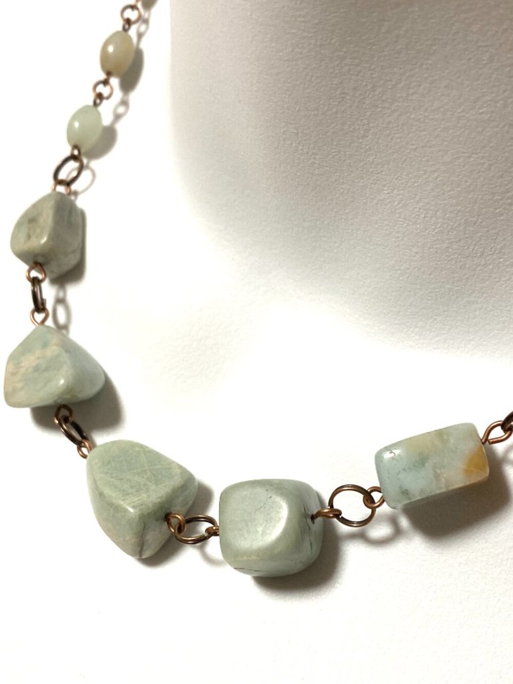 Amazonite & Aventurine Necklace, Genuine Tumbled Gemstone w/ Copper Links